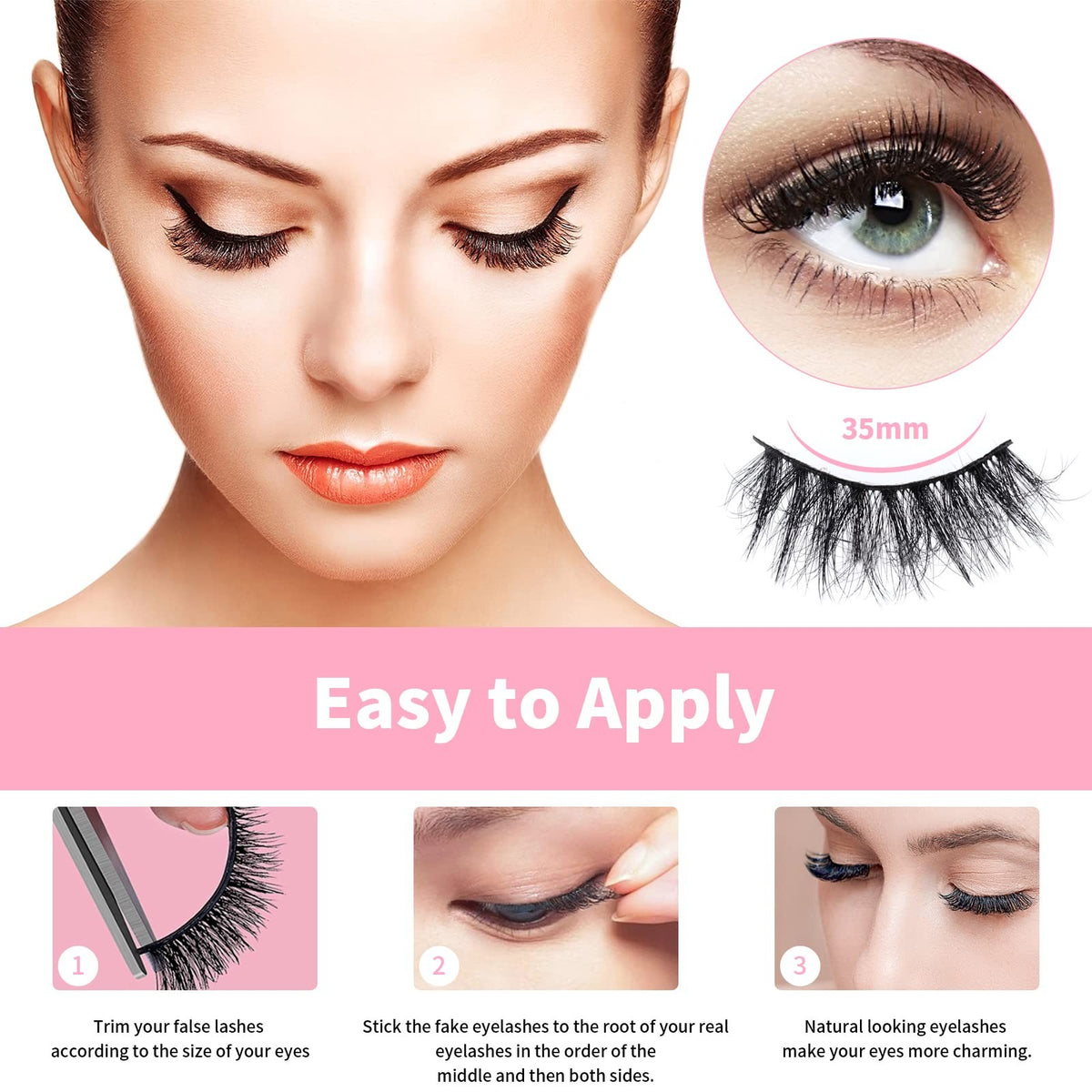 False Eyelashes 8D Fluffy Natural Look - Pack of 7