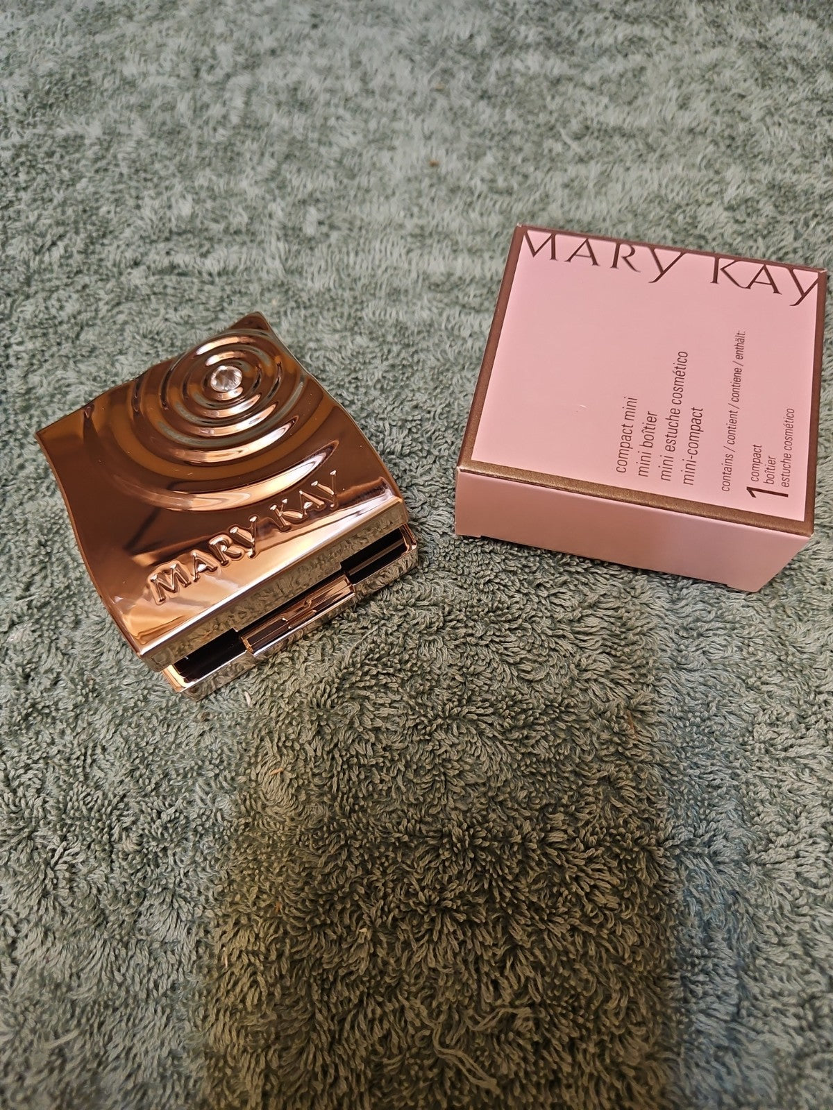 Mary Kay Compact Mini Rose Gold Black Rhine Limited Edition with Brush - New