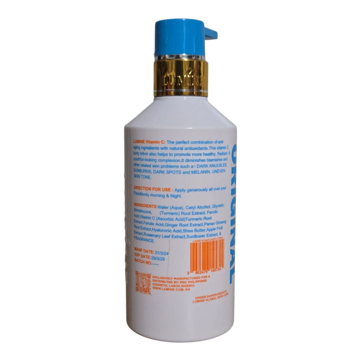 Lumine Brightening & Exfoliating Vit. C Face Body Lotion. Blend