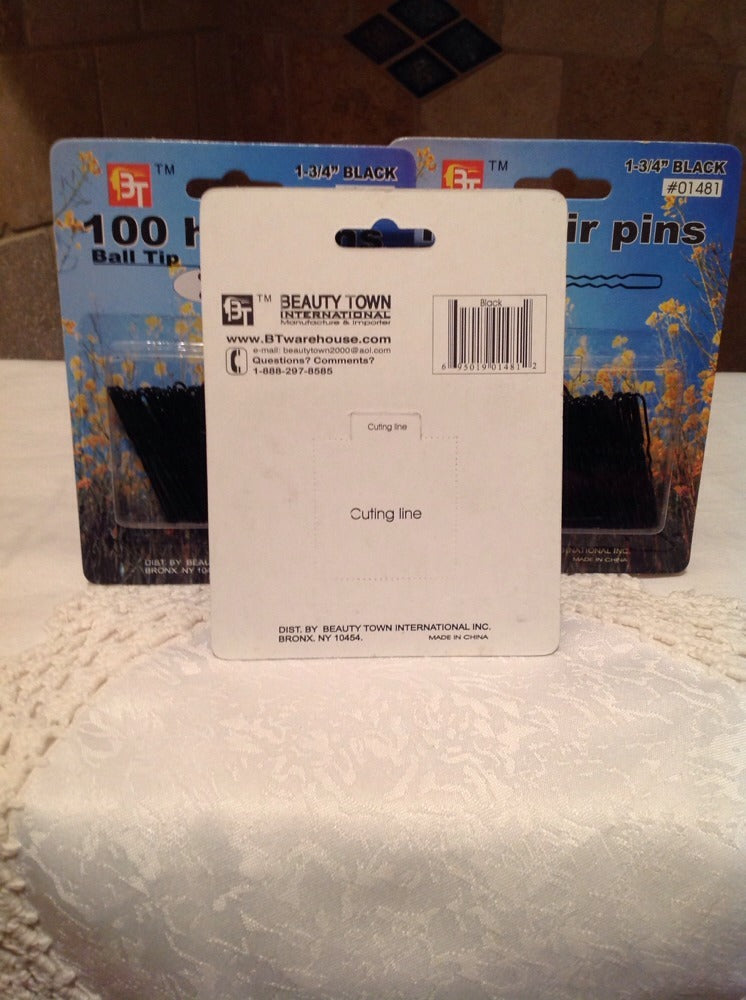 BEAUTY TOWN 3 Packs Of 100 Hair Pins, 1 3/4" Crimped, Ball Tipped -