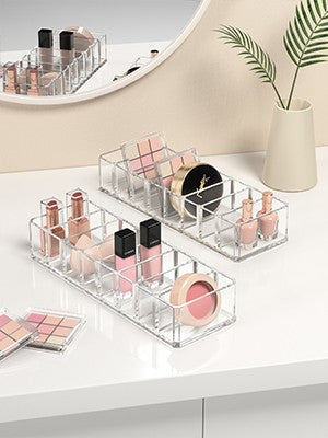 Clear Acrylic Makeup Compact Organizer with 8 Compartments - Vanity Storage Stand
