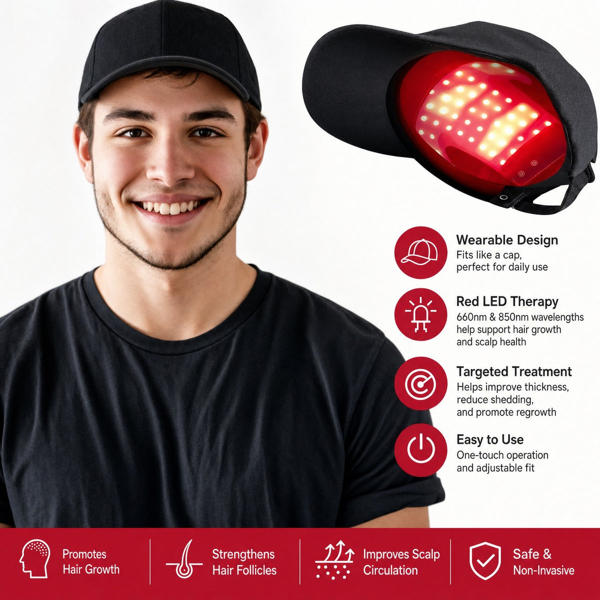 Red Light Therapy Hair Loss Treatment Cap – 660nm LED