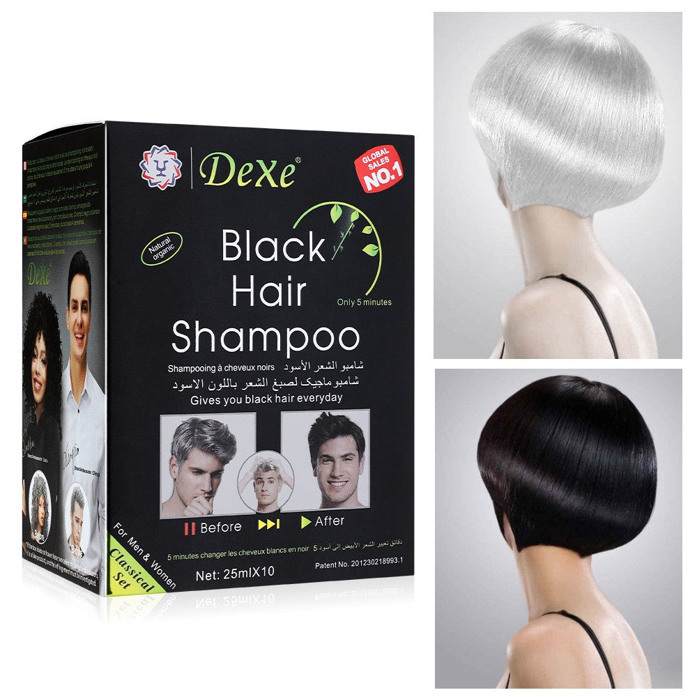 Black Hair Dye Shampoo - 10x25ml Herbal Color Treatment
