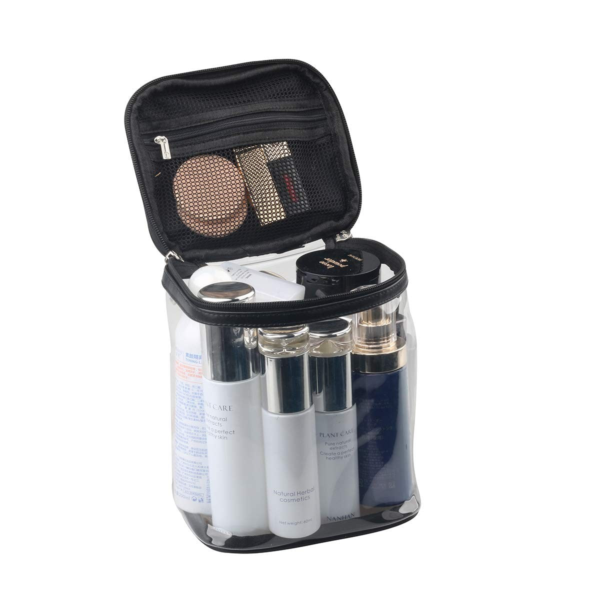 Clear Makeup Bag with Inner Pocket - Large Storage Organizer, Black