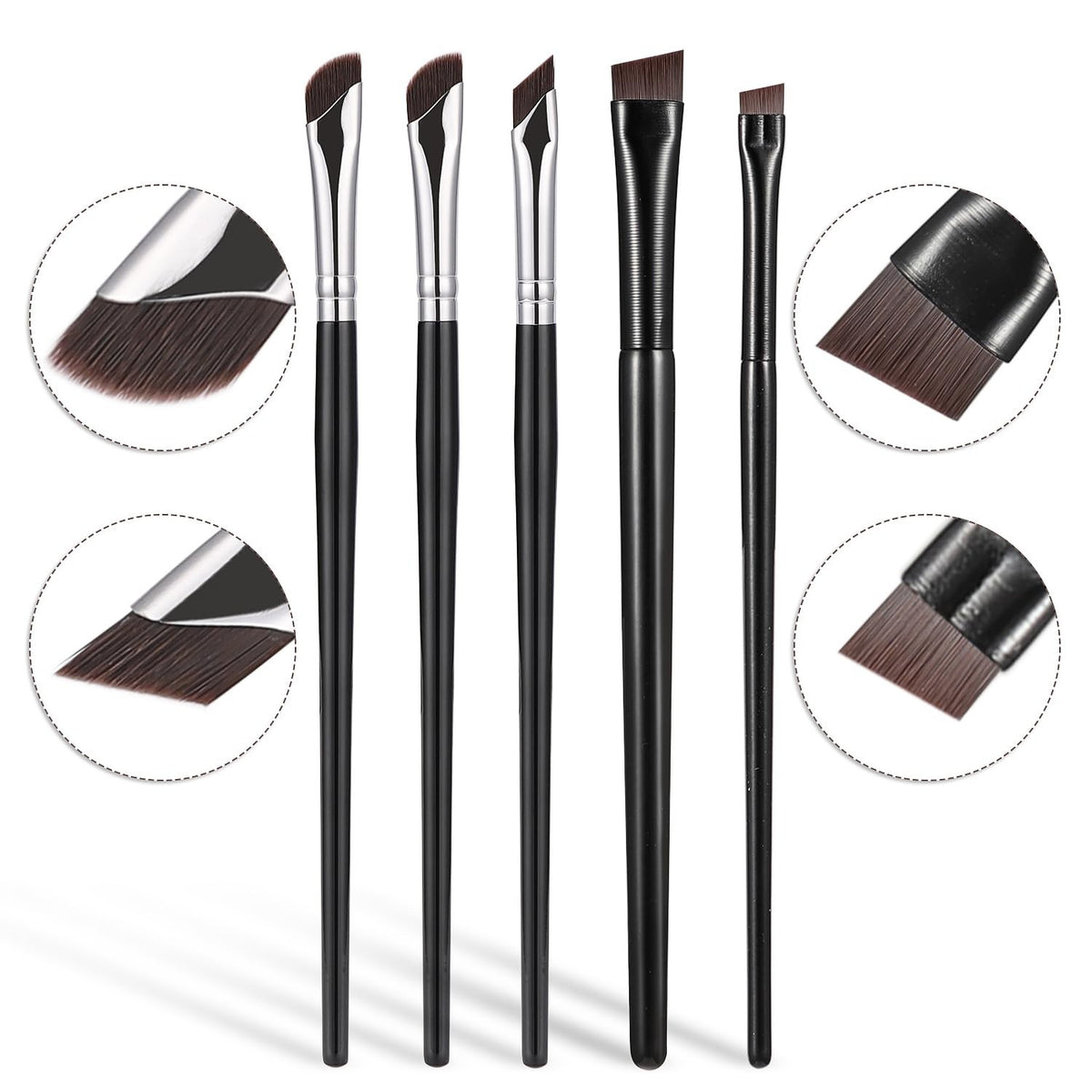 5-Piece Fine Angled Eyeliner Brushes Set - Precision Makeup Tools