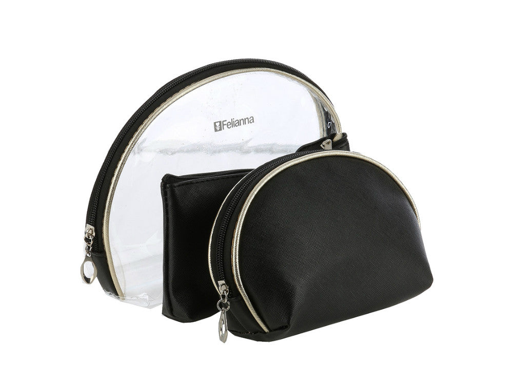 3 Pc Vinyl Makeup Cosmetic Bag Set with Zipper Closure