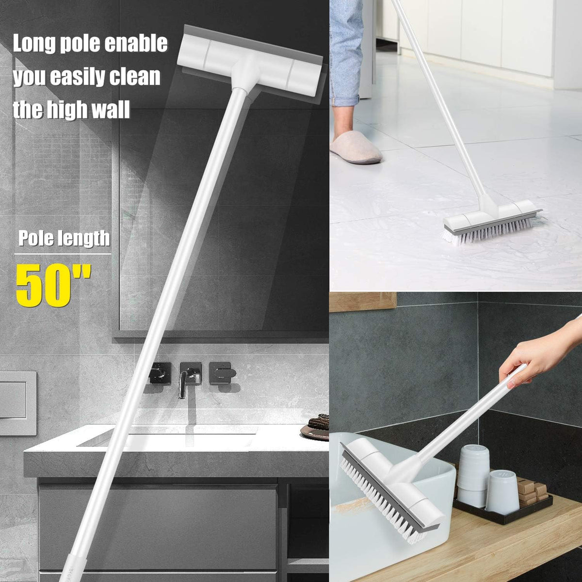 Heavy-Duty Floor Scrub Brush with Adjustable Handle & 2-in-1 Scraper