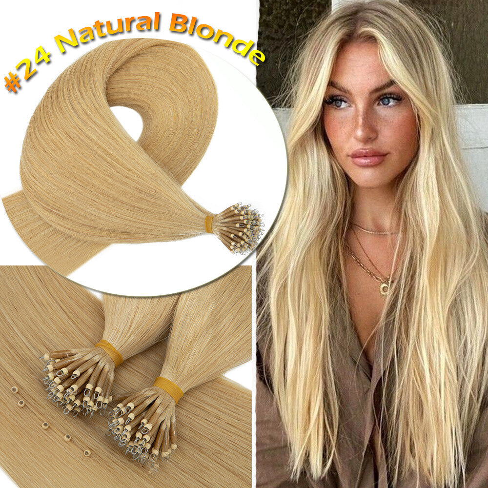 Nano Ring Hair Extensions Thick Straight Human Remy Micro Beads 14-20 Inch