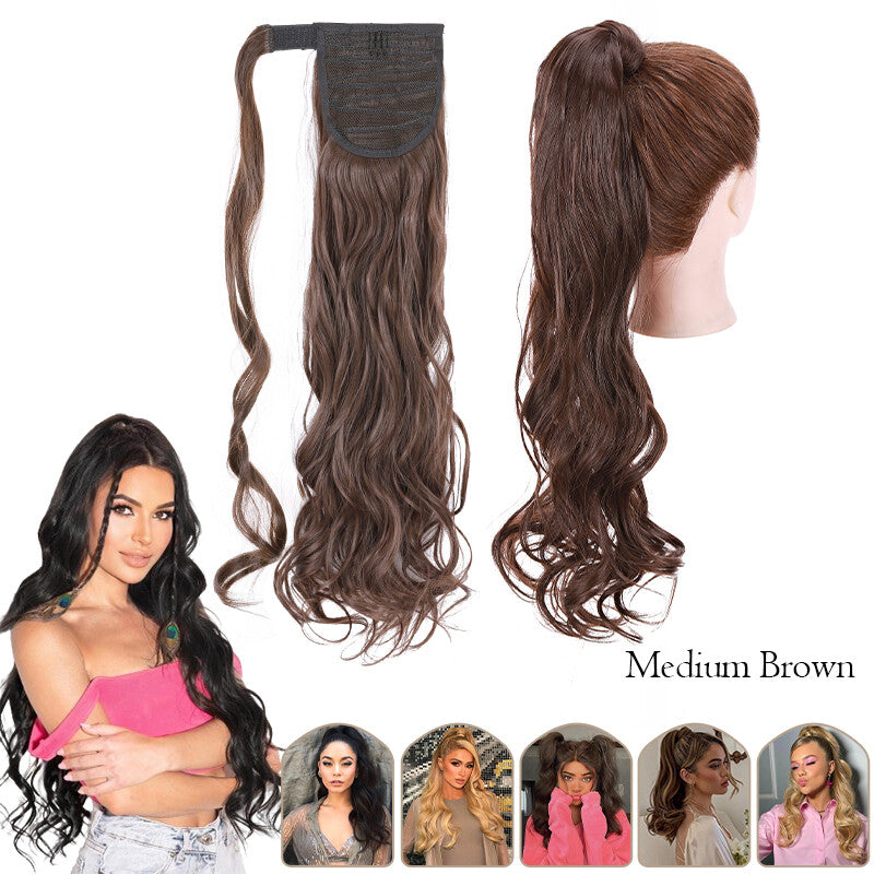 Mega Thick Wrap-On Ponytail Extensions - Natural Human Hair, Curly Wavy Straight