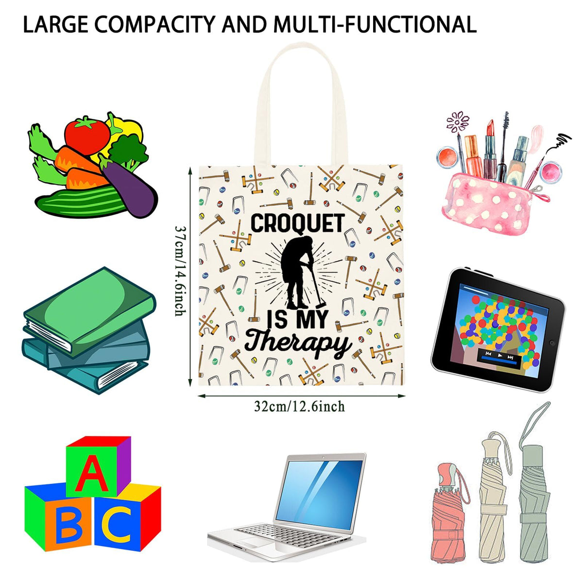 Croquet Tote Bag Funny Croquet Is My Therapy Gift for Croquet Players