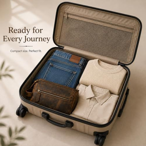 Buffalo Leather Toiletry Bag for Men & Women — Travel Organizer, Distressed Tan
