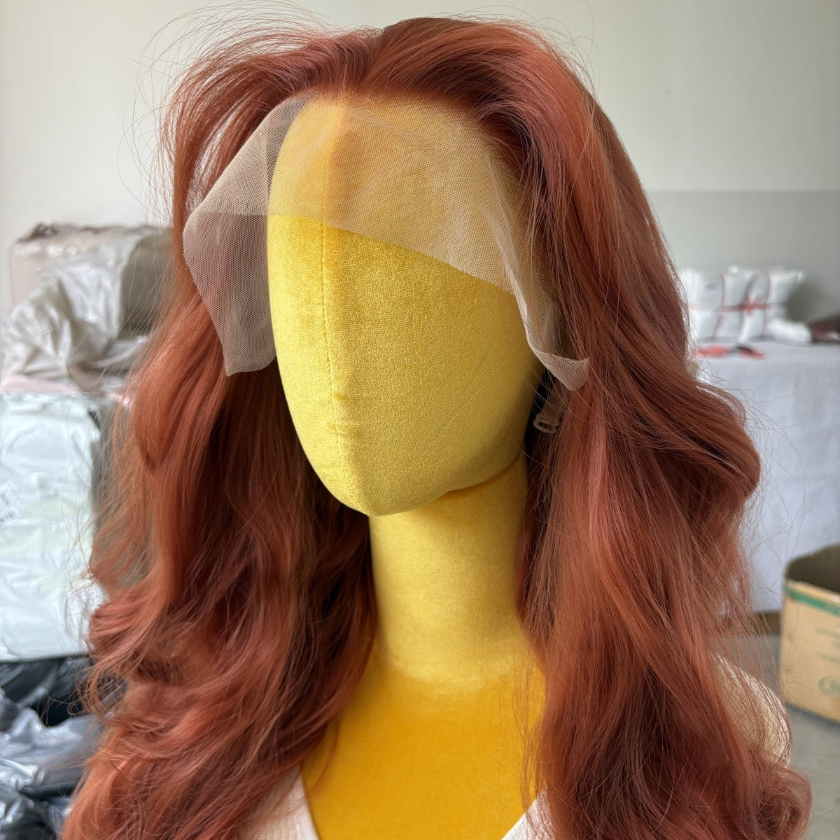 Long Wavy Copper Red 13x4 Lace Front Wigs Synthetic Heat-Resistant Hair