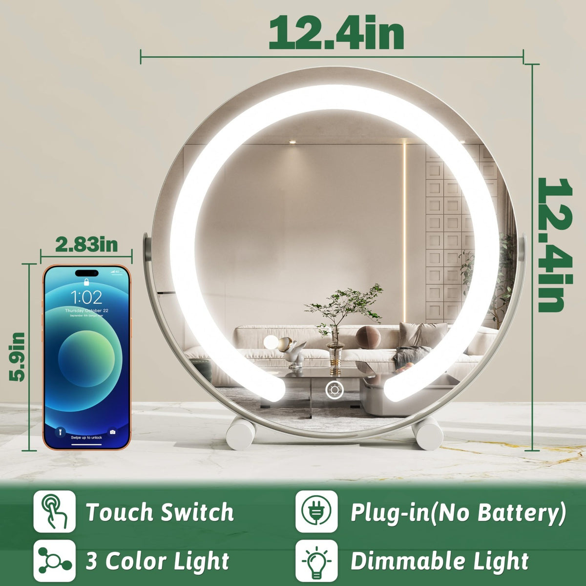 12 Inch Light Up Makeup Mirror with LED Lights - Vanity Mirror for Beauty