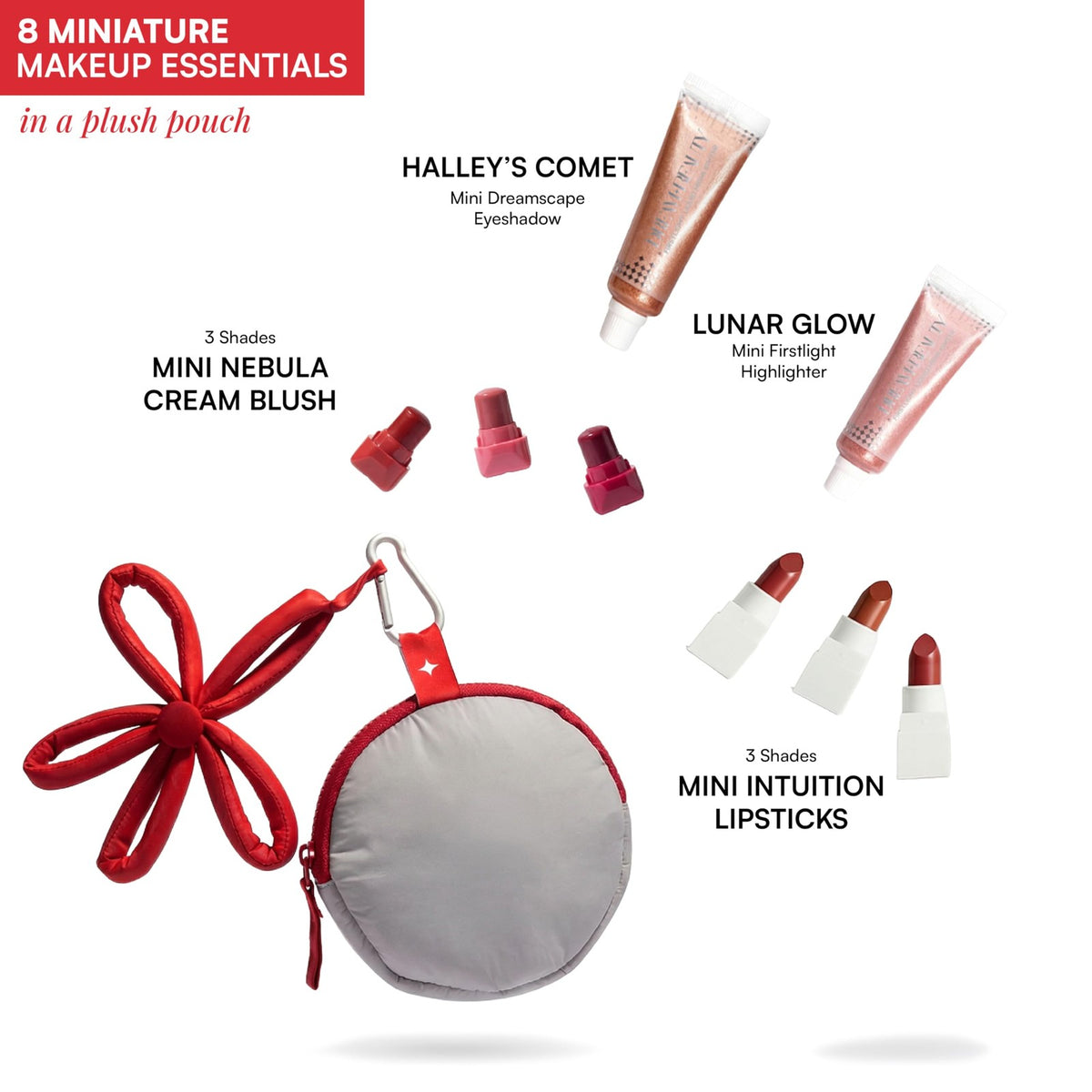 Mini Makeup Kit with Clip-On Bag - 8-Piece Travel Cosmetic Set