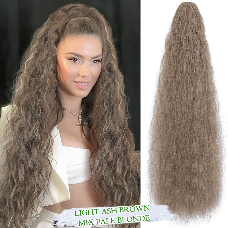 Drawstring Ponytail Hair Extension with Layered Wavy Texture - Thick & Natural-Looking