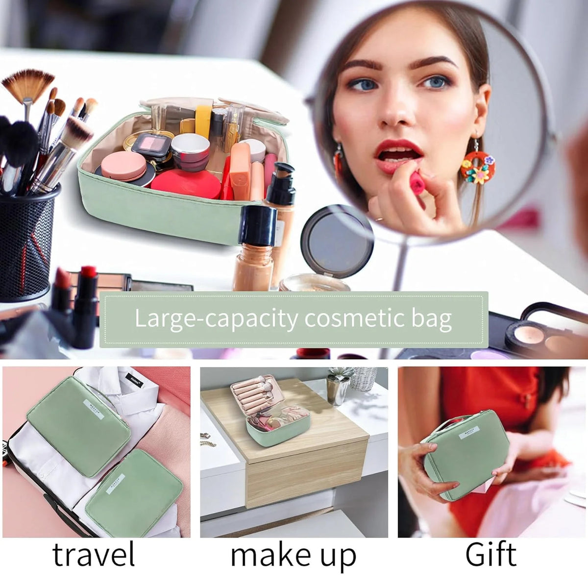 Travel Makeup Bag Cosmetic Organizer with Compartments for Women and Men