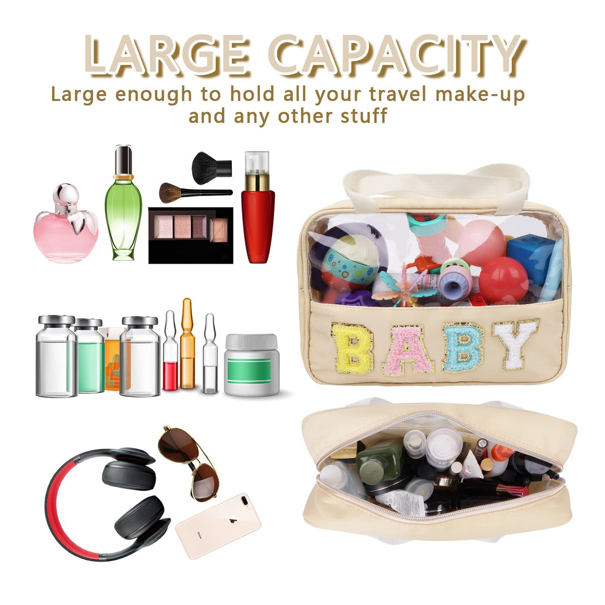 Clear Makeup Bag Waterproof Tote with Handle - Large Cosmetic Organizer