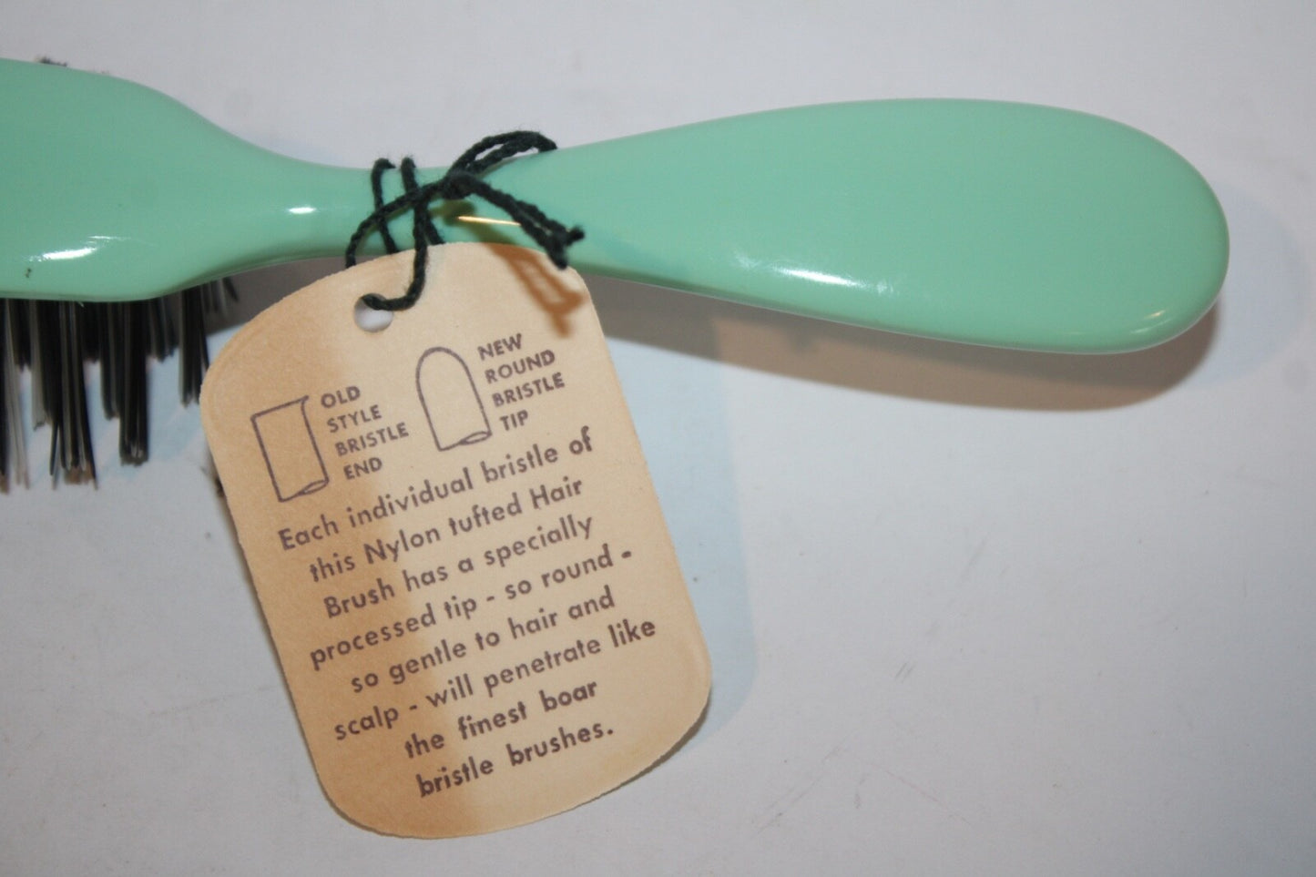 Vintage Green Hair Brush with Dupont Nylon Bristles - 7.5" Old Stock