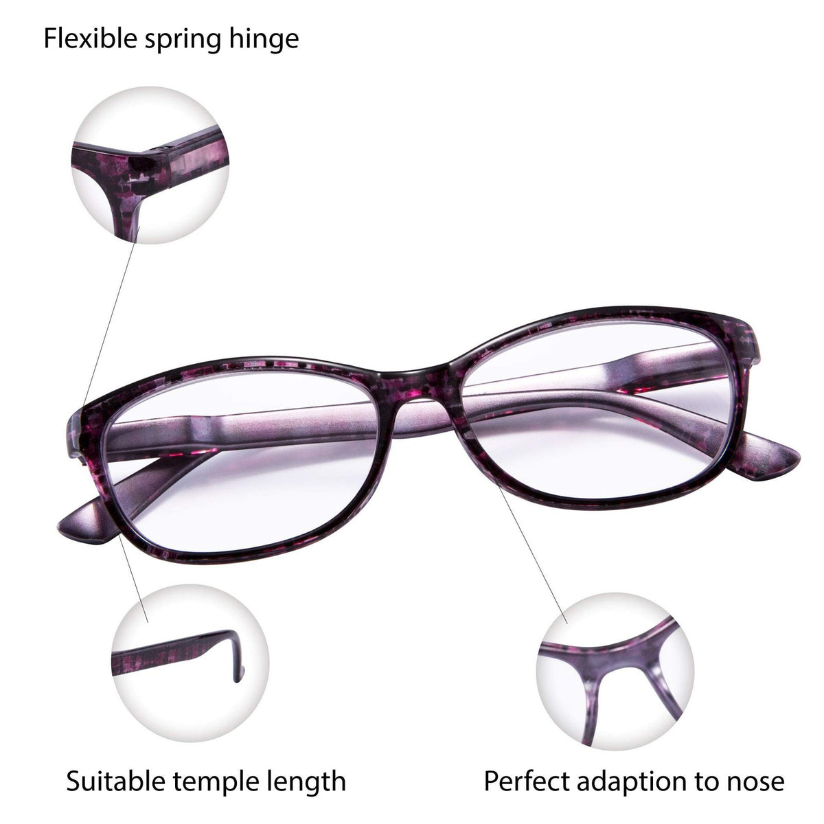 High Power Reading Glasses 2 Pairs Women’s Square Full Rim Spring Hinges +6.00 Diopters