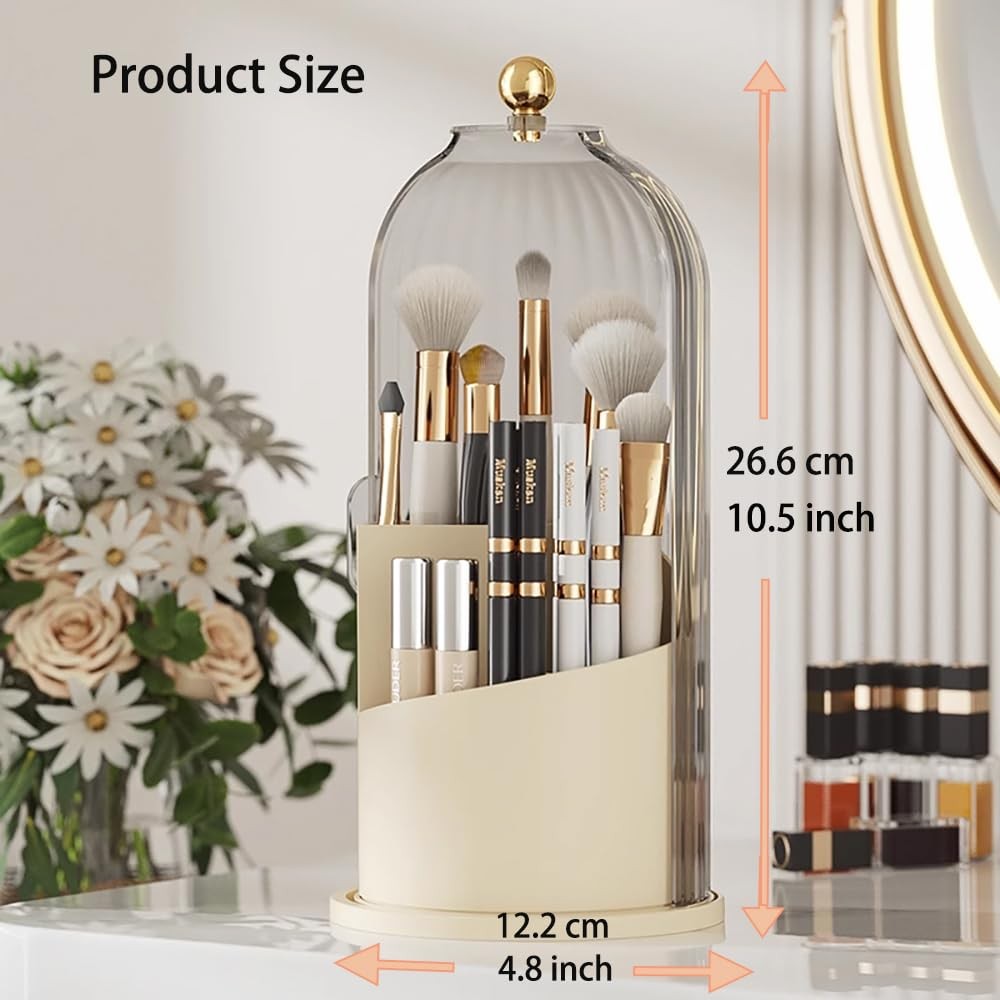 Toothbrush Storage Rack with 360° Rotating Base & Transparent Lid