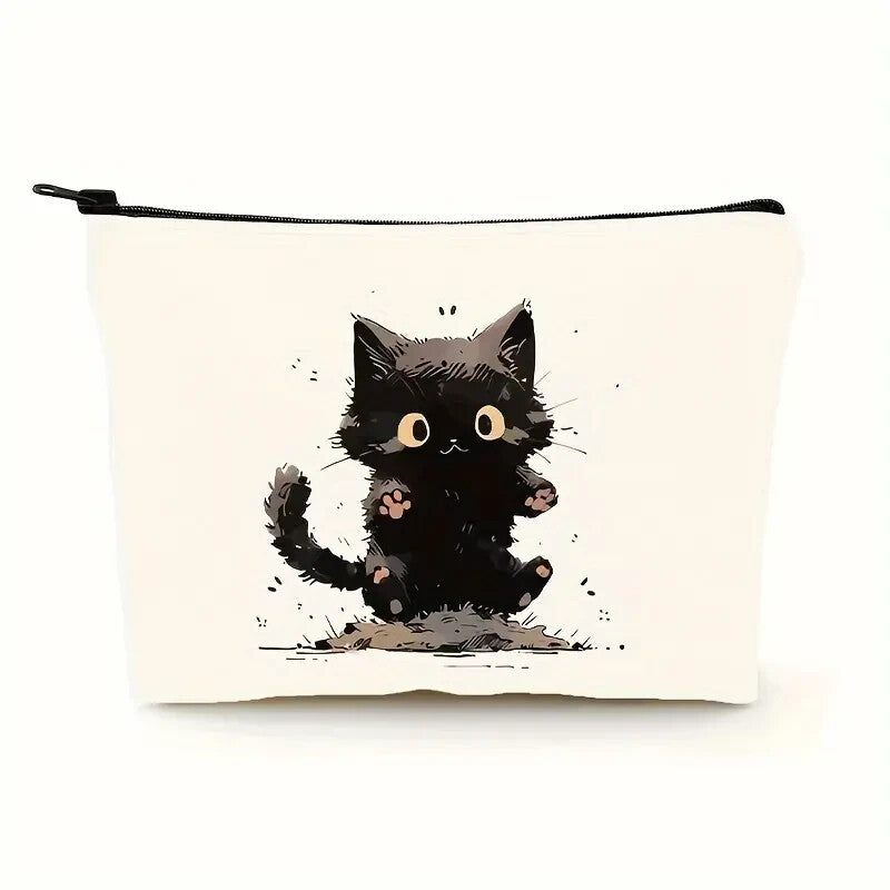 Funny Agitated Cat Cosmetic Makeup Travel Bag Lightweight Canvas Zippered Organizer