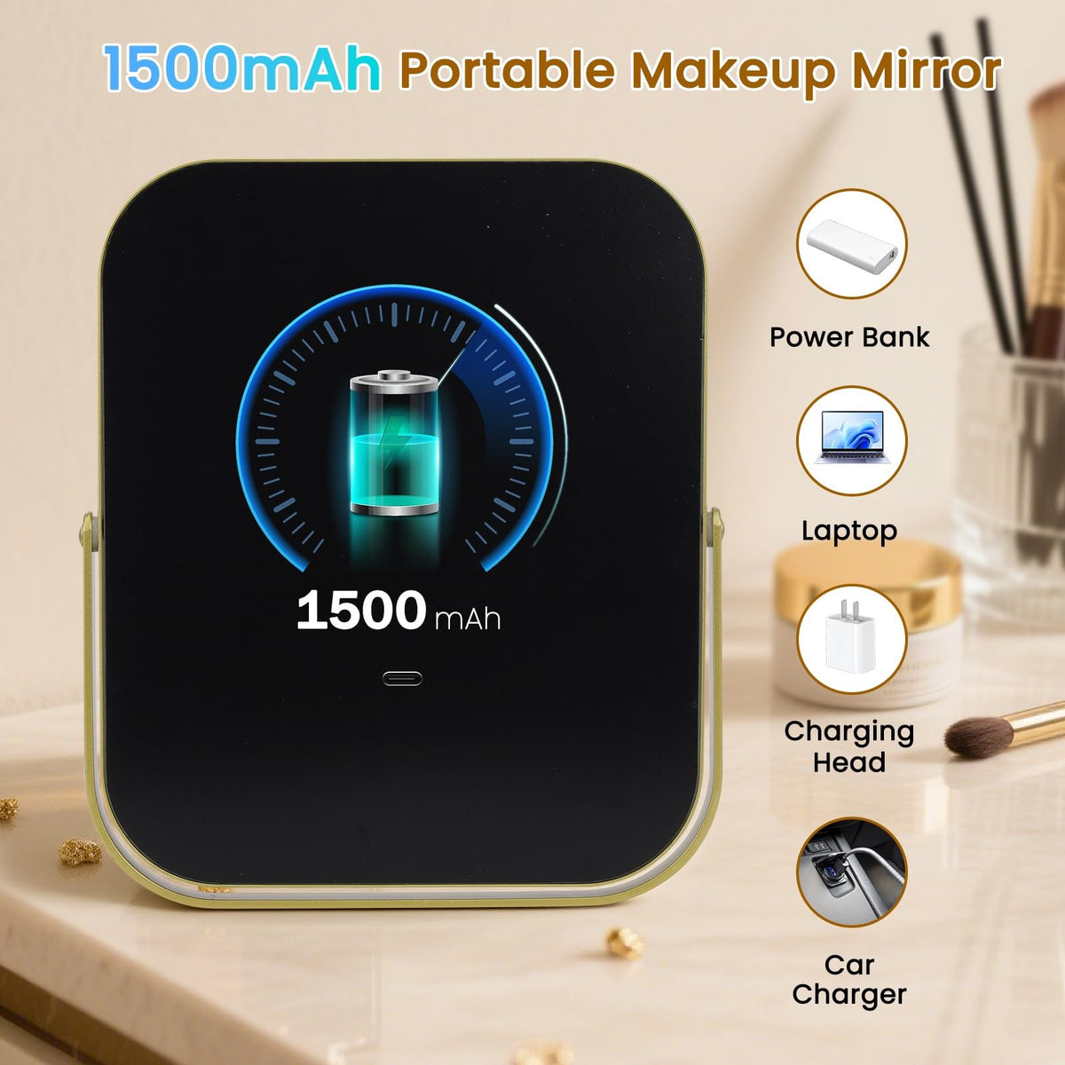 Rechargeable 10x8 Inch LED Makeup Mirror with Touch Control and Dimmable Lights