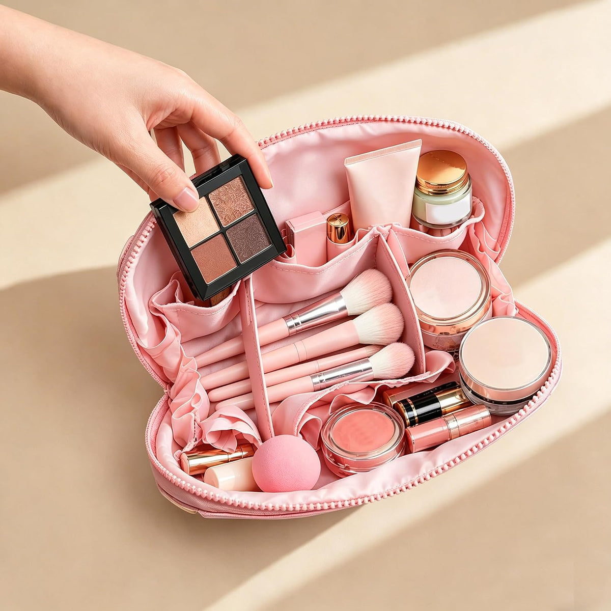 Travel Vertical Makeup Bag with Fold-Down Design & Adjustable Dividers - Waterproof Silicone Organizer
