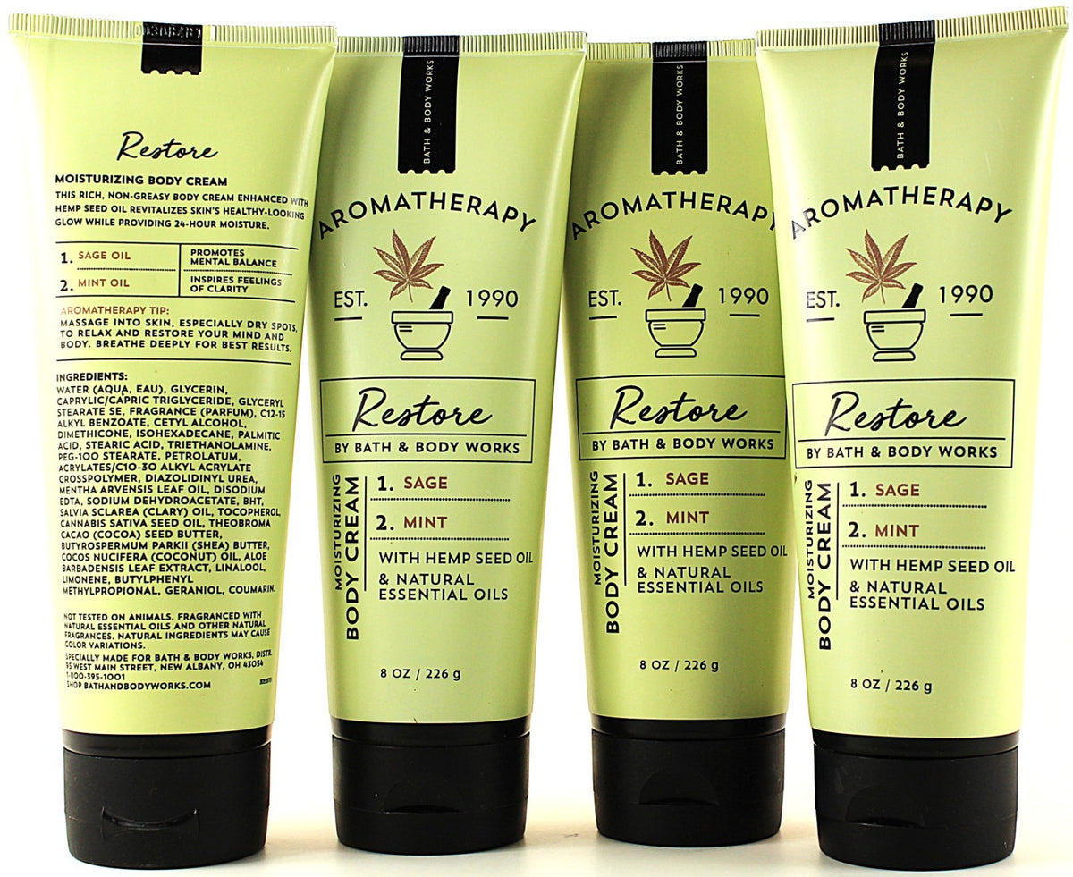 QTY 4 - Bath & Body Works RESTORE SAGE MINT Cream Lotion Moisturizer