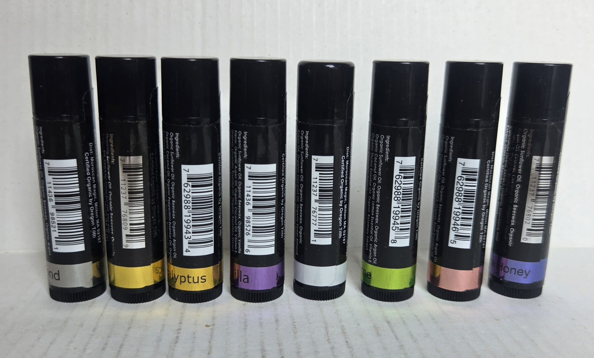 Set of 8 Lip Balms with Essential Oils & Rose Pouch - Hydrating & Scented
