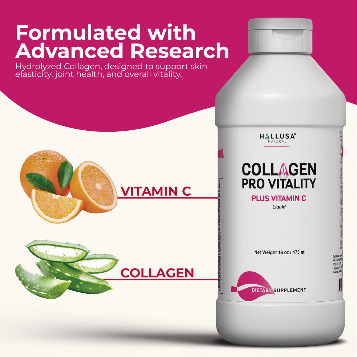 Hydrolyzed Collagen Liquid 16 oz with Biotin 10,000 mcg - 3 Pack