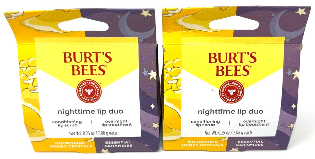 Burt's Bees Nighttime Lip Duo - Lip Scrub & Lip Treatment Set, Sealed 0.25 oz Each