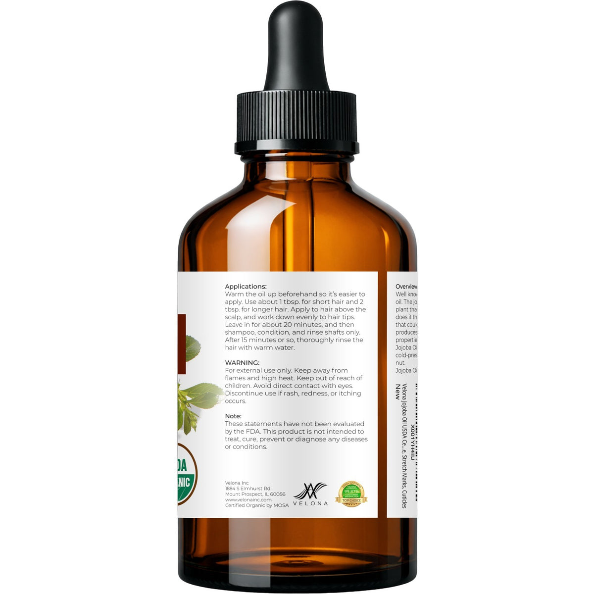 Organic Jojoba Oil 2 Fl Oz - USDA Certified, Cold Pressed, Natural Skin & Hair Care