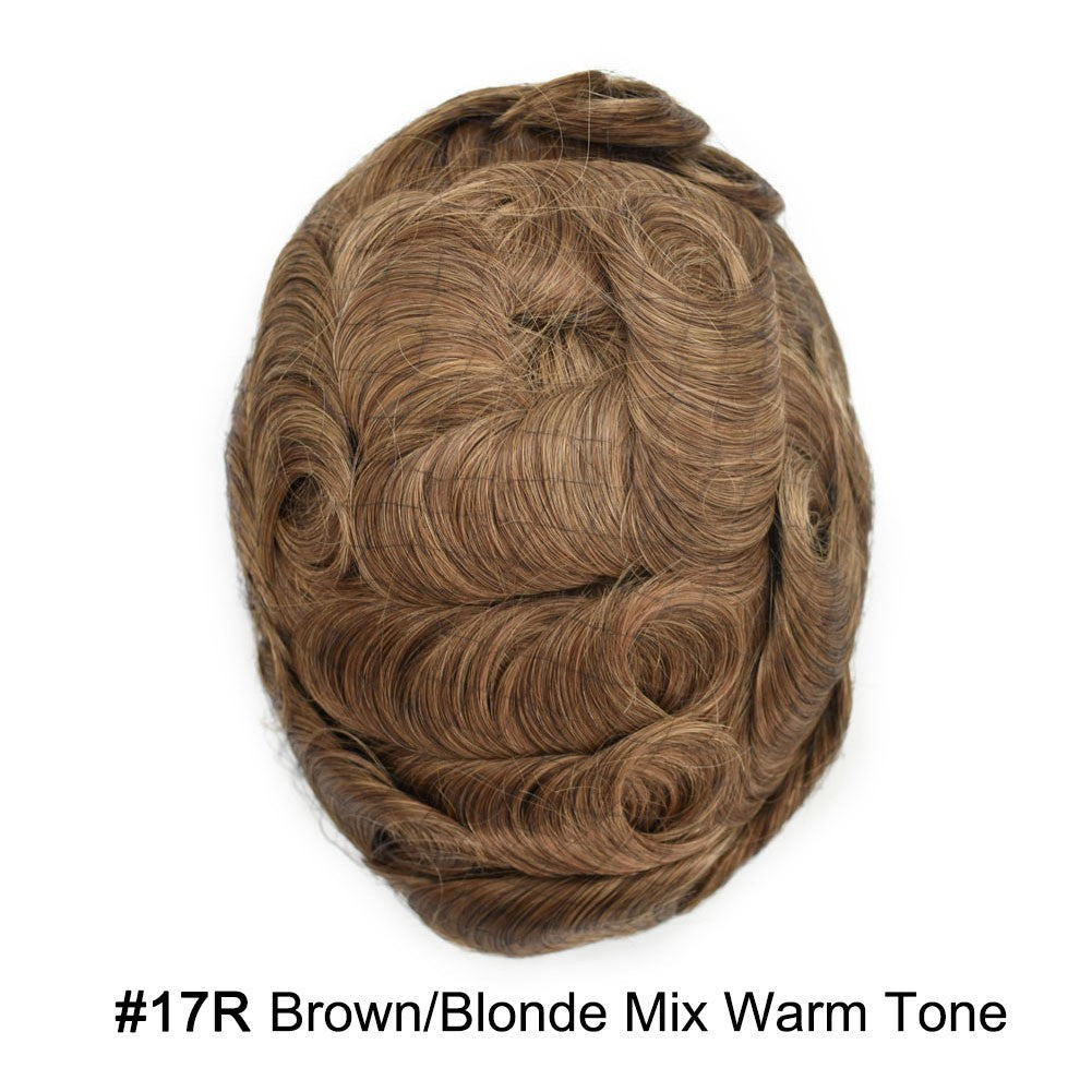 French Lace Front Human Hair Toupee Replacement System with Poly Skin Base