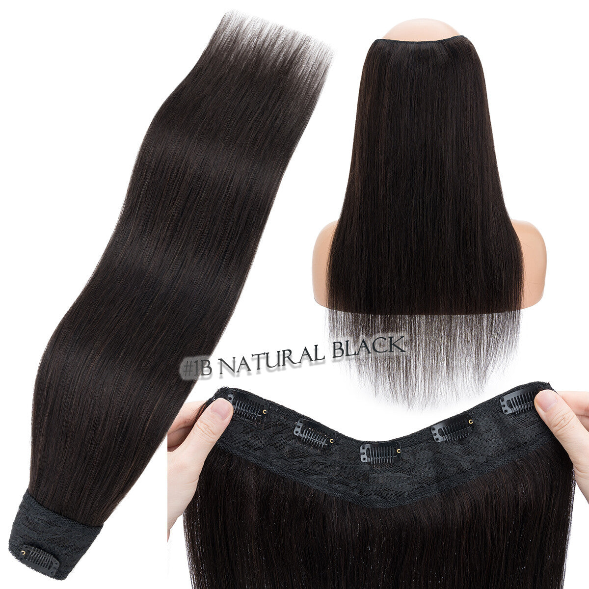 V-Shape Clip-In Human Hair Extensions Half Head - Remy Straight Hair