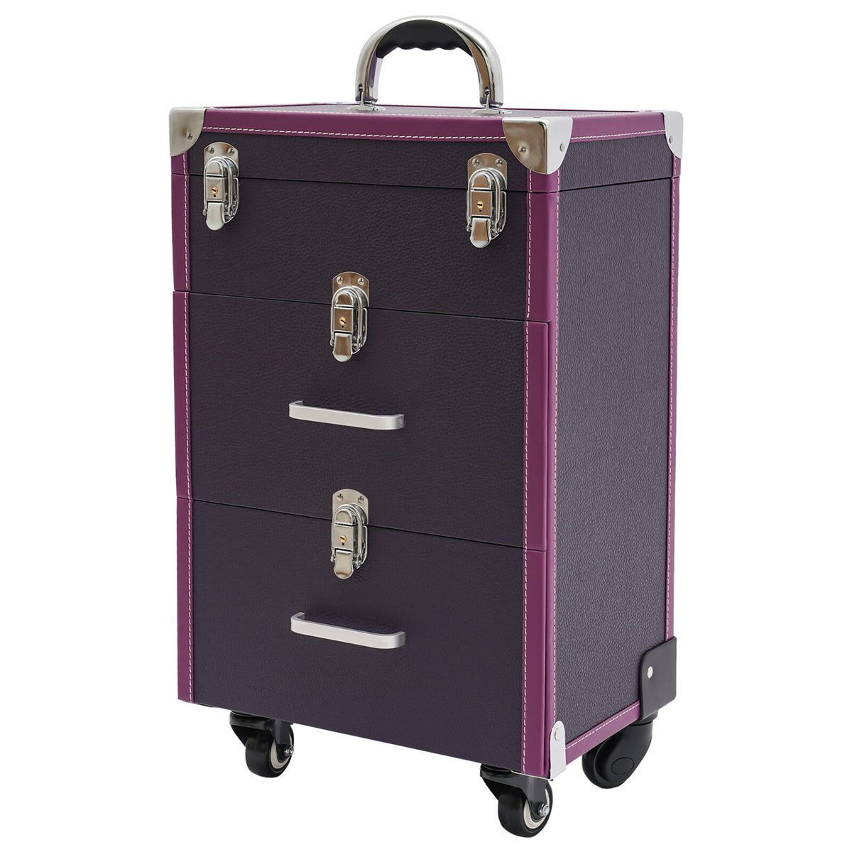 Rolling Makeup Train Case with Large Capacity and Locking Latches