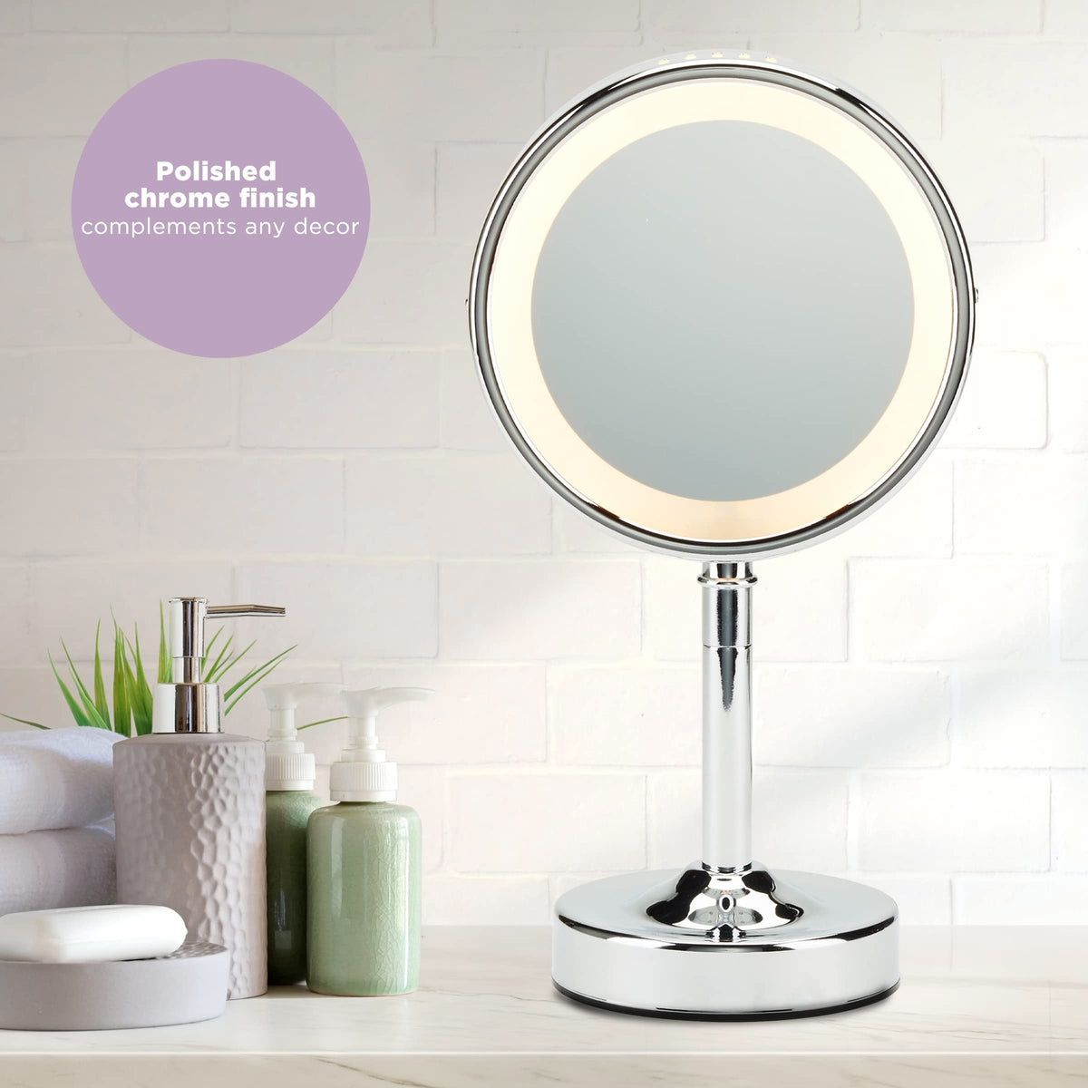 Lighted Makeup Mirror with 5X Magnification - Double-Sided Vanity Mirror
