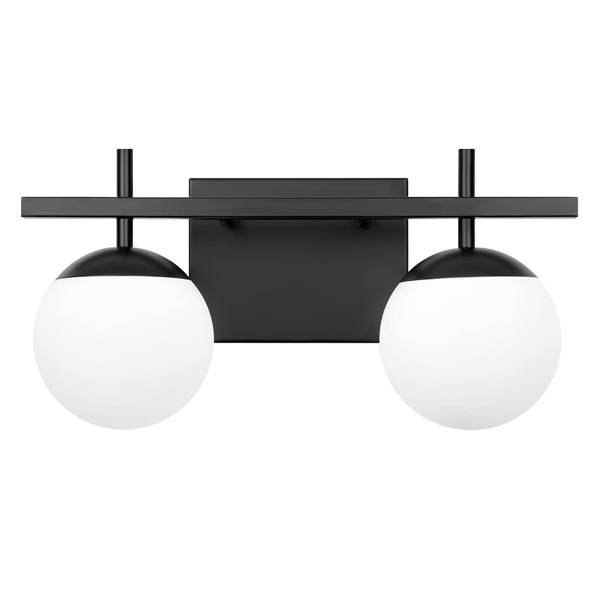 Modern Black Bathroom Vanity Light Fixture with White Frosted Glass - 2 Light