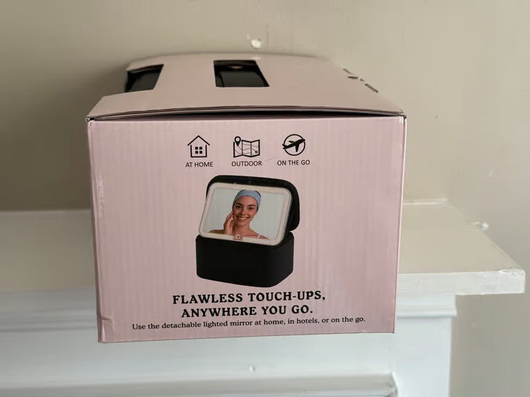 Lighted Travel Train Case with LED Mirror & Adjustable Storage - Black