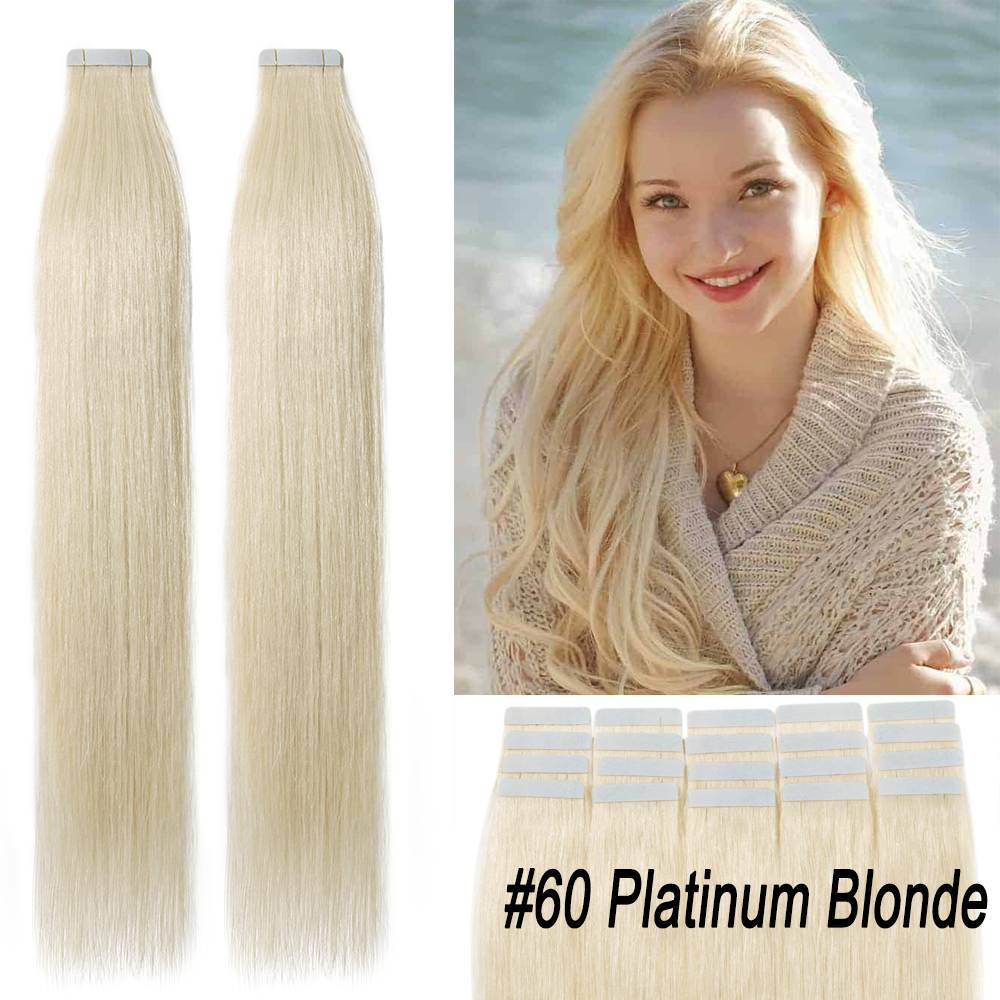 Thick Tape in Remy Human Hair Extensions Invisible Skin Weft Full Head