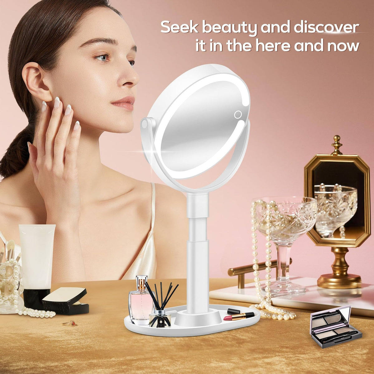 Lighted 30X Magnifying Makeup Mirror with Touch Control & Phone Holder