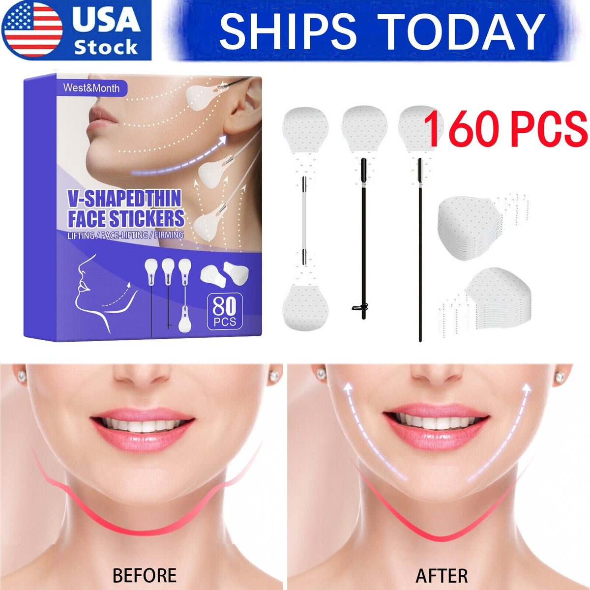 160PCS Face Lift Tape & Bands for V-Shaped Face - Skin Firming & Wrinkle Reduction