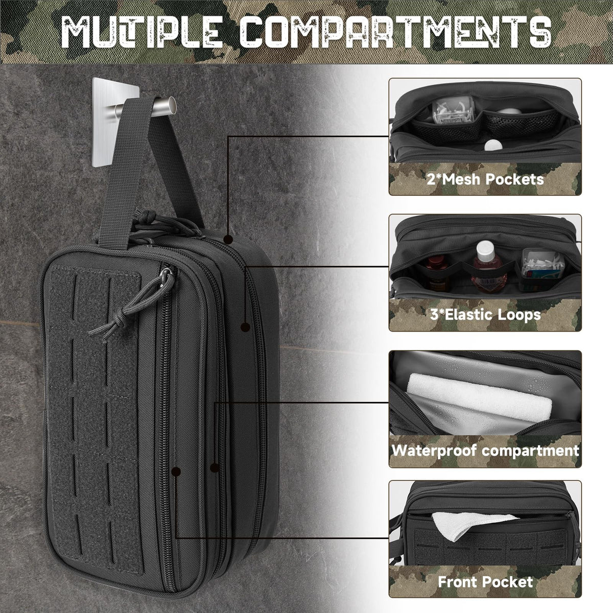Men's Tactical Toiletry Bag with Molle System Waterproof Travel Organizer