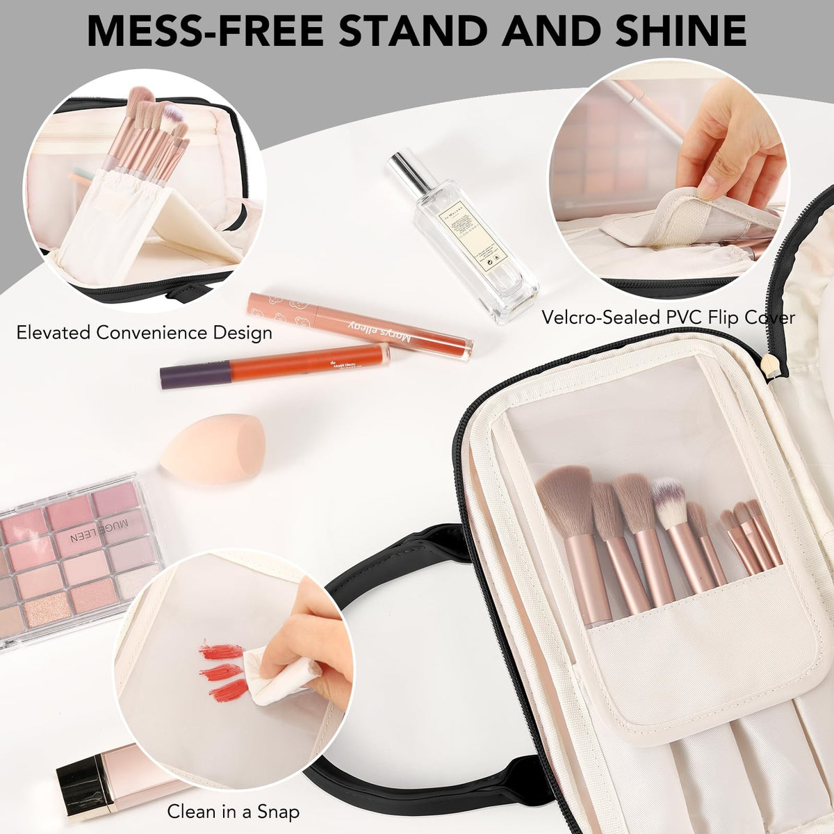 Travel Makeup Bag for Women Large Capacity Organizer with Mirror