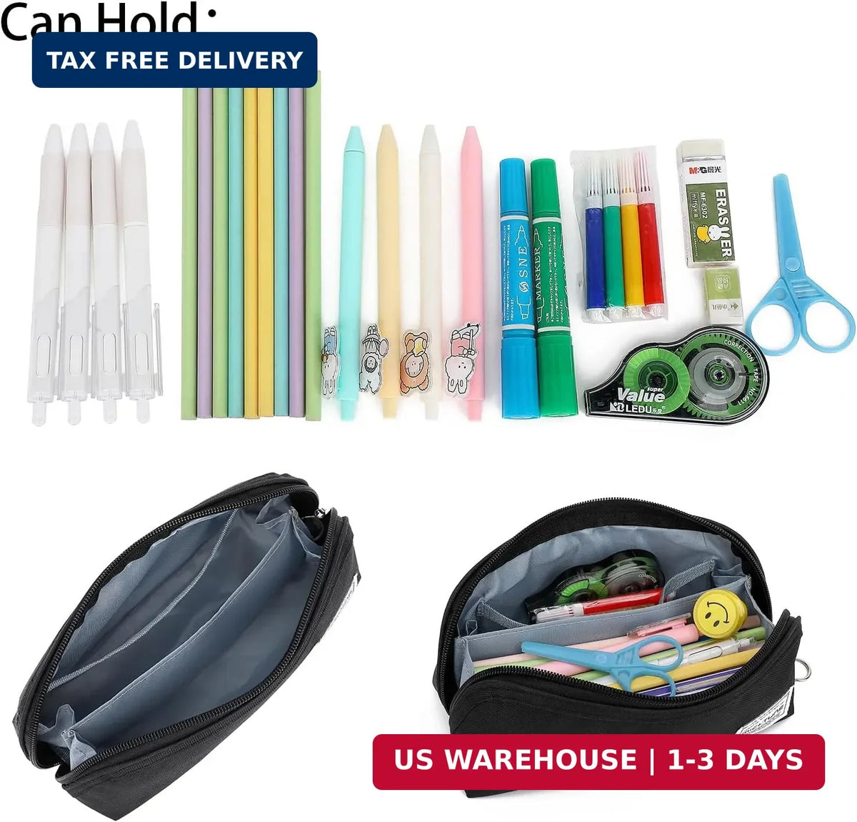 Large Opening Zipper Pencil Case - Portable Stationery Organizer