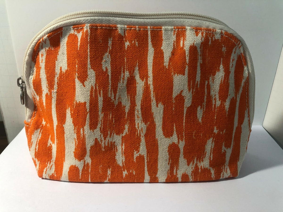Origins Orange Pattern Canvas Makeup Bag - Medium Travel Cosmetic Organizer