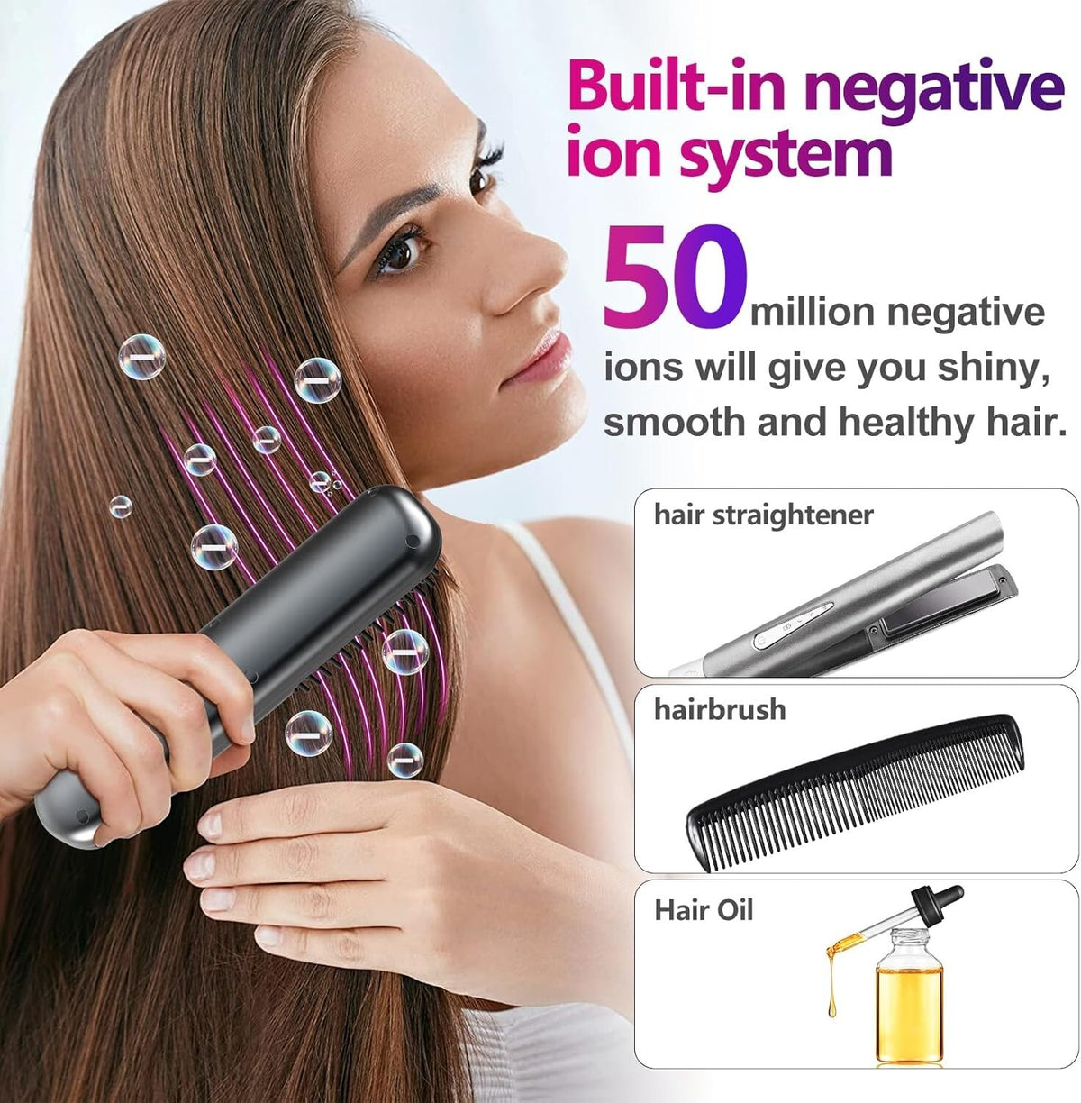 Cordless Hair Straightening Brush with Ion Care - 3 Temp Ceramic Glow