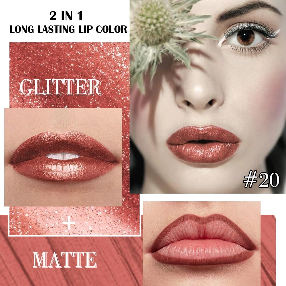 2-in-1 Metallic Lipstick & Lip Liner Set - Vegan & Cruelty-Free, 20pcs