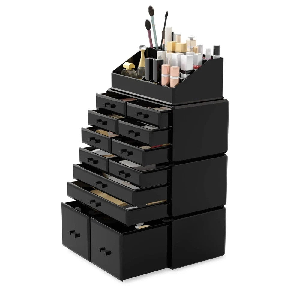 Makeup Organizer with 12 Drawers - Black Cosmetic Storage Box