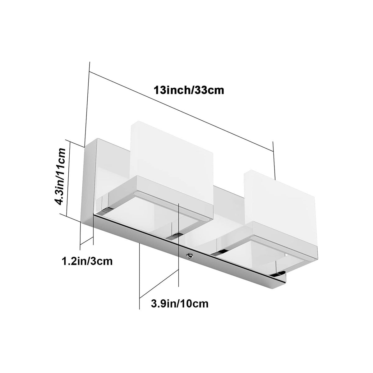 Modern Chrome LED Vanity Light 2-Light Wall Fixture for Bathroom