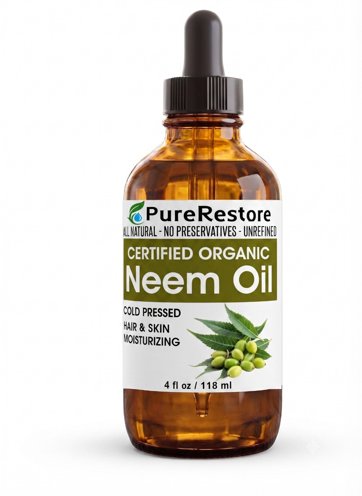 Organic Neem Oil for Skin Hair & Garden - Cold Pressed Unrefined PureRestore